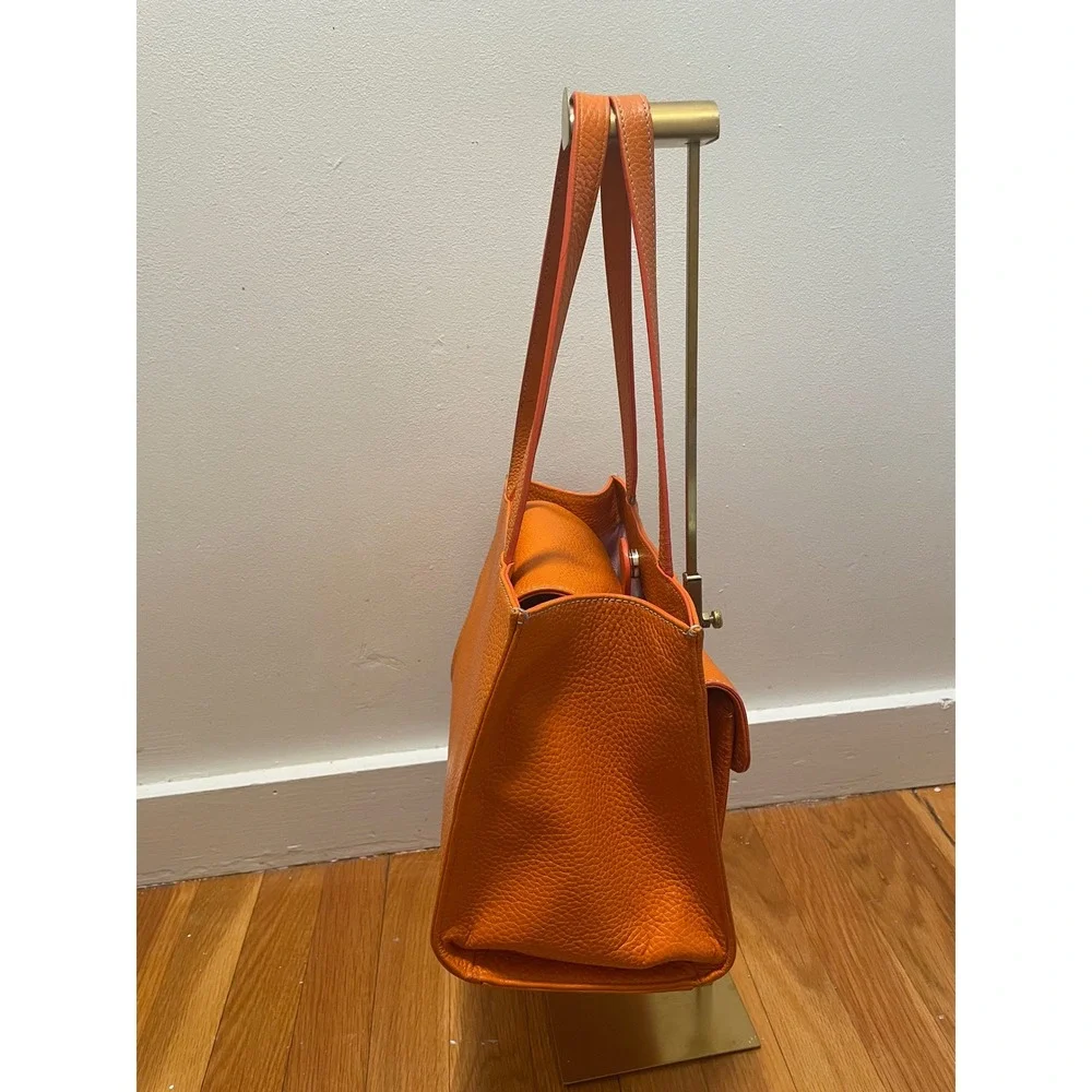 Dooney & Bourke Tote Bag Orange Pebbled Leather Gold Hardware